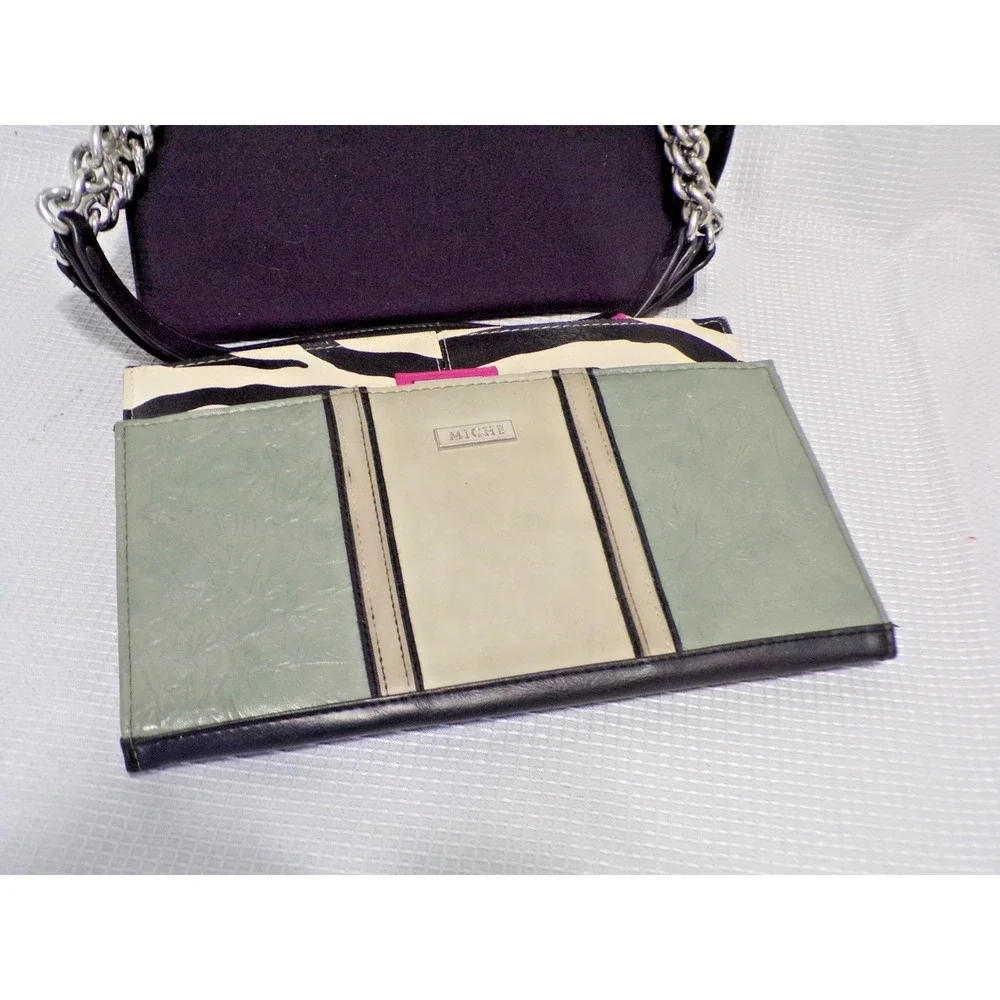 Miche Classic Black w/Silver Chain Accents Handbag 3 Skins Purple Green & Zebra